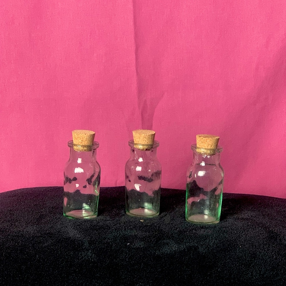 3pc Set of Small Glass Bottles with a Corked Top